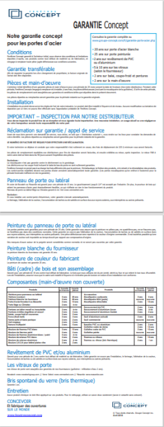 Garantie des portes d'acier